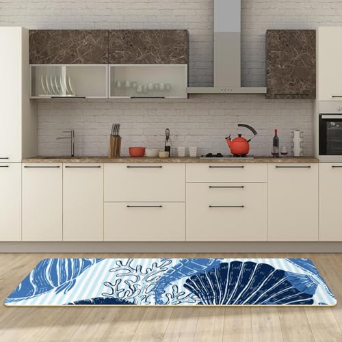 Alfombrillas de cocina estampadas de caballito de mar con base lavable y absorbente 3