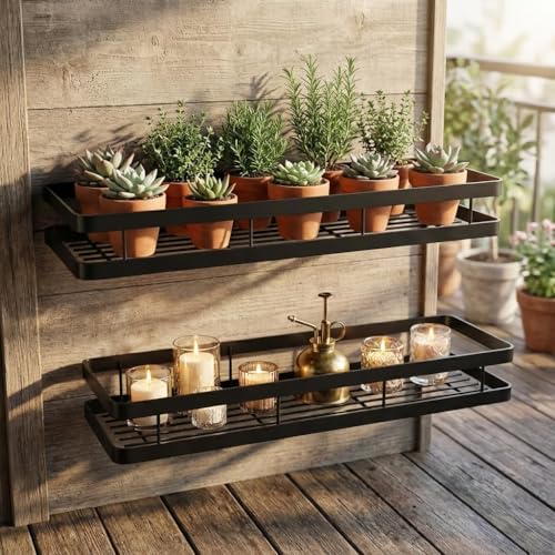 Image of Wall Mounted Spice Rack Organizer 2 Pack,Hanging Spice Seasoning Rack bathroom Shelf Holder with 5 utensils hanging hooks Organizer Storage for Kitchen Cabinet (Art Deco)