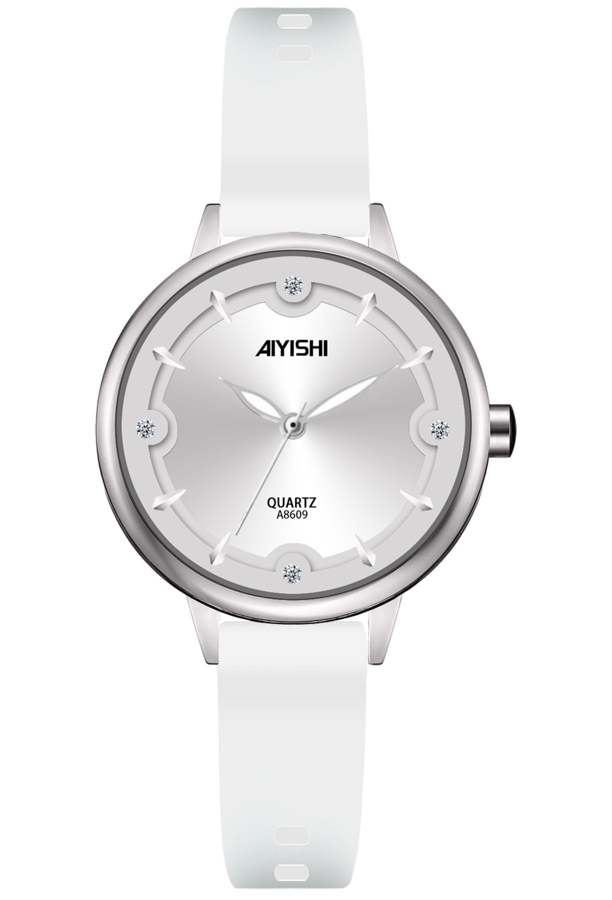 AIYISHI Silver Wrist Watch for Woman,Adjustable Stainless Steel Mesh/Silicone Band Watches Waterproof Quartz Analog Ladies Bracelet Dress Watches Elegant