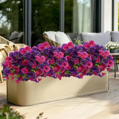 12 Bundles Artificial Flowers for Outdoors Decoration, Fake Silk Morning Glory Flowers Faux Eucalyptus Plants UV Resistant for Patio Garden Home Decor (Hot Pink+Purple) image 3