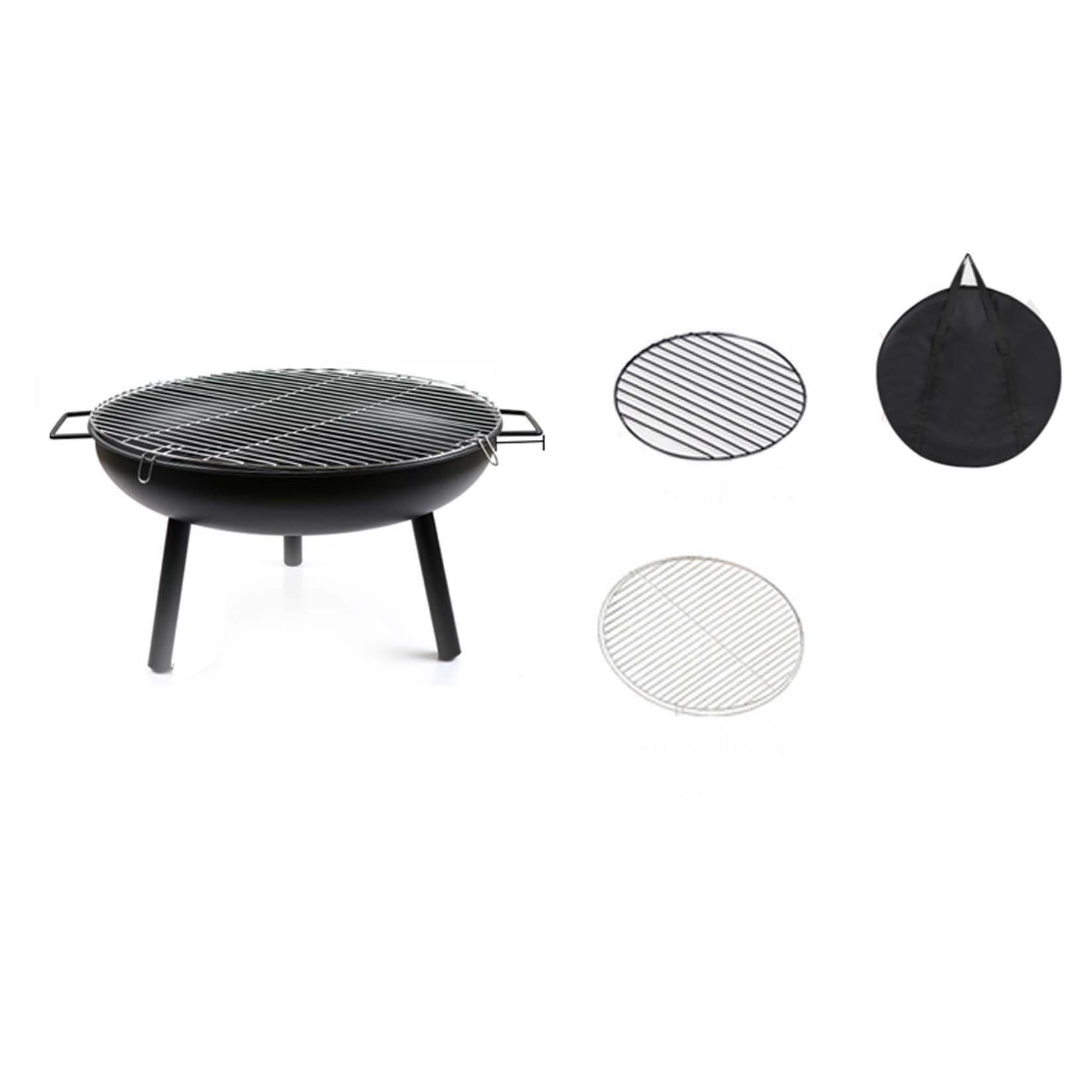 BNEI Cheminée, Chauffage Polyvalent de Jardin, Support stabilisateur Triangulaire, métal de Haute qualité, Grille et Sac de Rangement Inclus