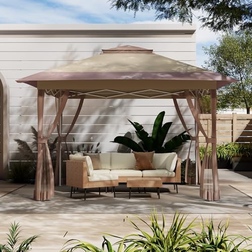 ENSTVER Pop Up Gazebo 12x12 with Mosquito Netting, Central Lock