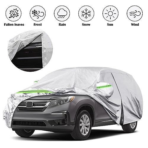 Image of Waterproof SUV Car Cover Custom Fit for 2009-2024 Honda Pilot, 6 Layers All Weather Car Covers with Zipper Door & Windproof Bands for Sun Snow Rain Dust Protection, Outdoor Indoor
