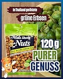 Khao Shong Chili 'n Lime Green Peas, grüne Erbsen mit Chili & Limette überzogen, knackiger Snack im fruchtig-scharfen Teigmantel, fettärmere Alternative zu Nüssen, 1 x 120 g Standbeutel