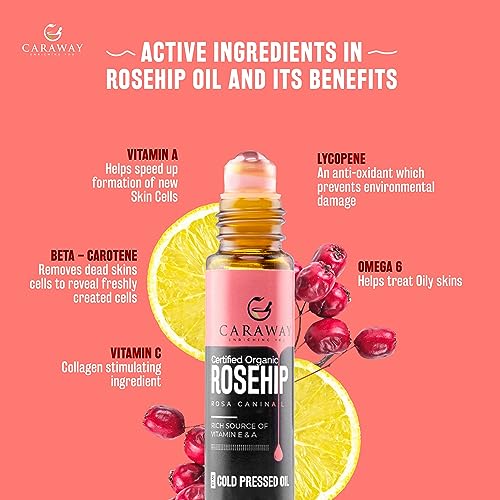 Image of CARAWAY Organic Rosehip Oil Certified Organic Cold Pressed Rosehip Oil |Prevents Acne, Wrinkles & Anti-Ageing | Reduces the Appearance of Scars, Stretch Marks - 50 ml