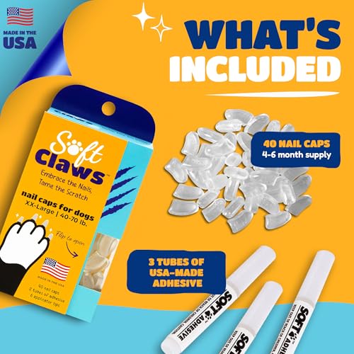 Image of Soft Claws Dog Nail Caps, 40 XX-Large Nail Caps, Made in USA - Vet Developed, Safe & Non-Toxic Easy to Apply Claw Covers | Protects Furniture & Skin, Red & Gold Sparkle