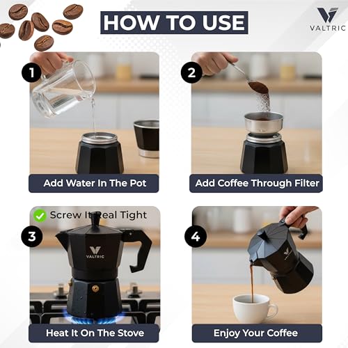 Image of 2-in-1 Moka Pot Espresso Maker | Stovetop & Induction Compatible | 300ml Premium Aluminium | Italian Style Percolator Coffee Brewer | Brews 4-6 Cups | Espresso, Americano & More, Black