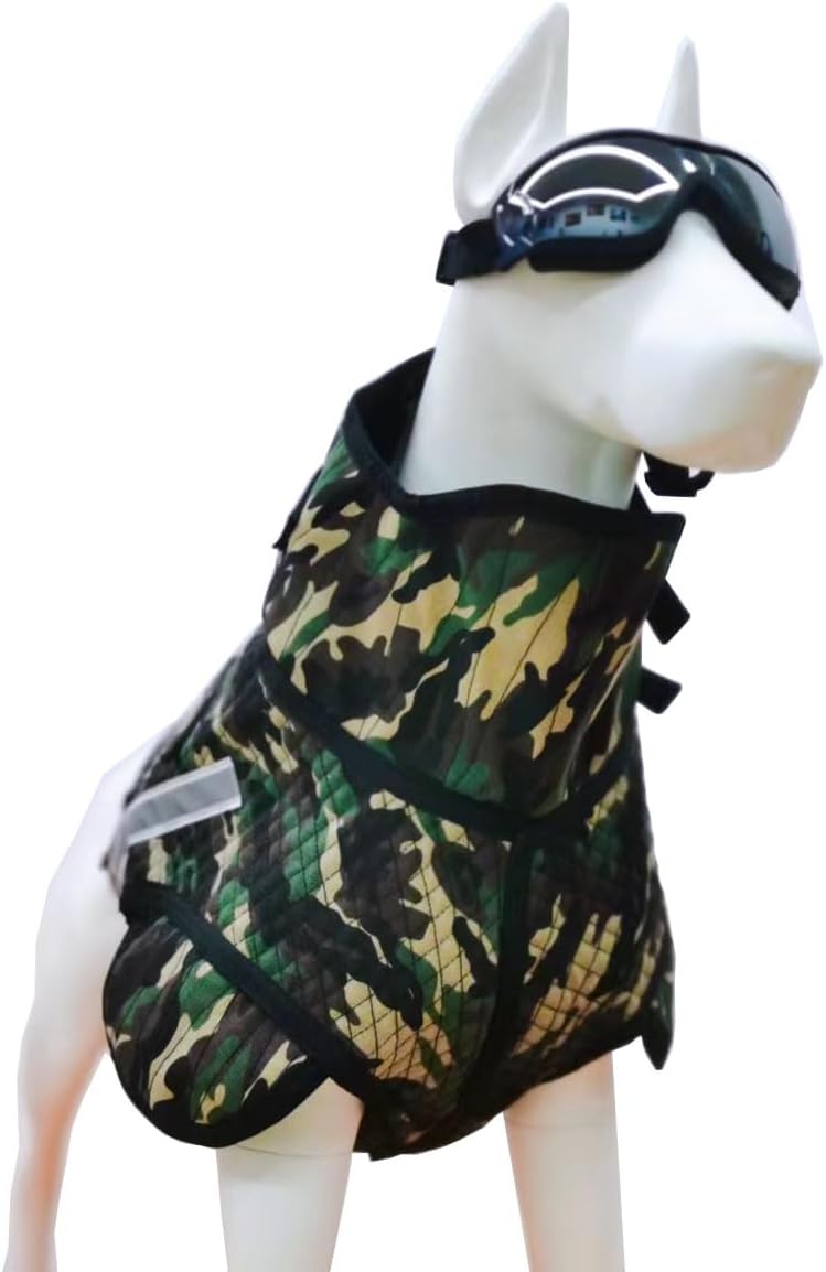 Adjustable Hunting Dog Vest with Collar Protection, Reflective Security Dog Clothes (Long Armor, S)