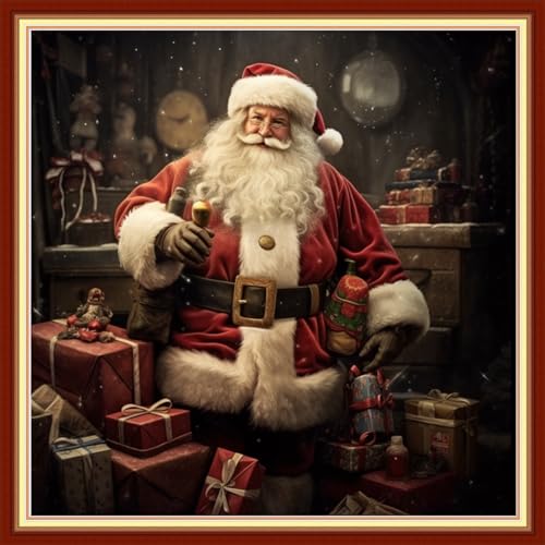 Image of Joyhoor Cross Stitch Kits for Beginners Stamped Cross-Stitch Supplies Needlework preprint Embroidery Kits for Adults DIY Needlepoint Kits Embroidery Patterns 11CT-Santa Claus 18.x18 inch