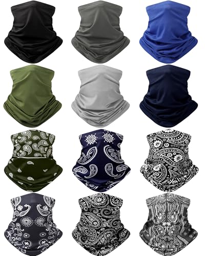 Image of Cuffbow 12 Pack Men Balaclava Neck Gaiter Cooling Breathable Face Mask UV Protection Scarf Hiking Bandana for Men /Women