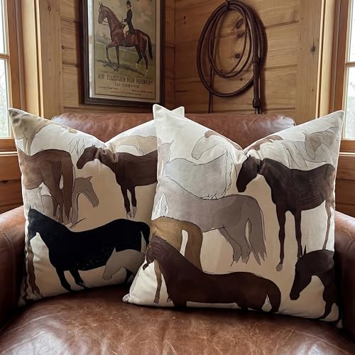 ERYOGS Decorative Velvet Throw Pillow Covers 18x18 Set of 2 Double-Sided Equestrian Horse Herd Print Soft Plush Neutral Decor for Farmhouse & Modern Couch Sofa Bed Living Room