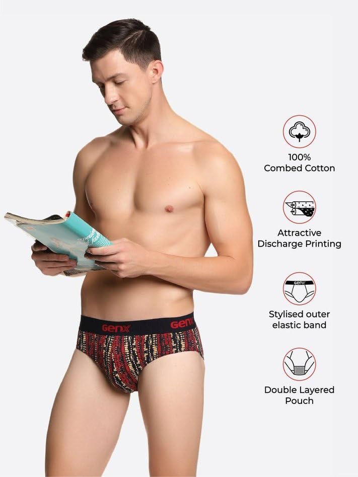 Image of Genx Jazz Men's 100% Cotton Briefs with Comfortable Waistband(Pack of 3)(Colors&Print May Vary)