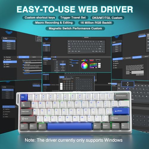 Image of AULA WIN60 HE MAX - 60% Mechanical Gaming Keyboard Wired, Hall Effect Magnetic Switches Hot Swappable, Adjustable Actuation Rapid Trigger Mode, 8000 Hz Polling Rate, 60 Percent Keyboard Compact Design