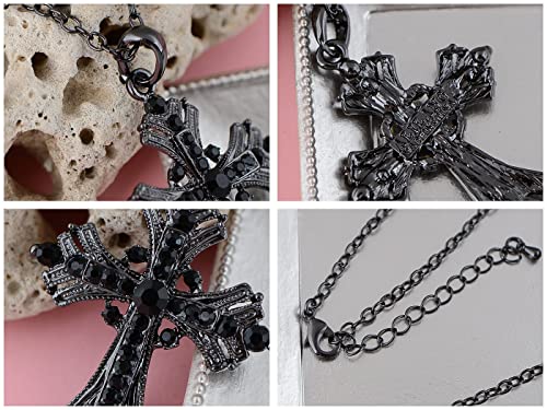 Image of Alilang Silvery Tone Religious Cross Pendant Necklace w /Aquamarine Blue Or Clear Crystal Rhinestones