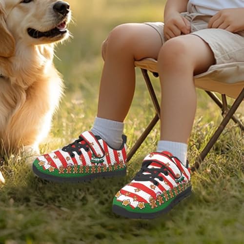 Boys Girls Sneakers Kids Lightweight Breathable Strap Athletic Running Shoes for Little Kid/Big Kid Christmas Gingerbread America Flag3