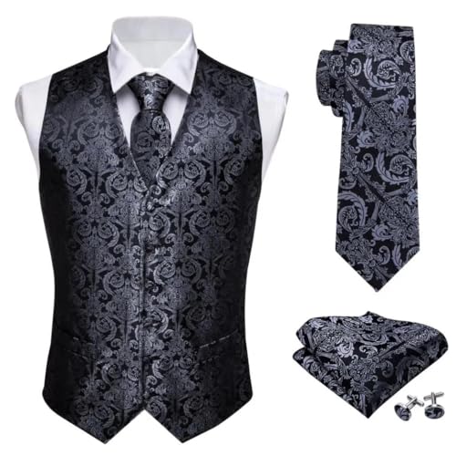 Men's Vintage Paisley Vest and Tie Set 4Pcs Formal Waistcoat Outfit for Business Wear2