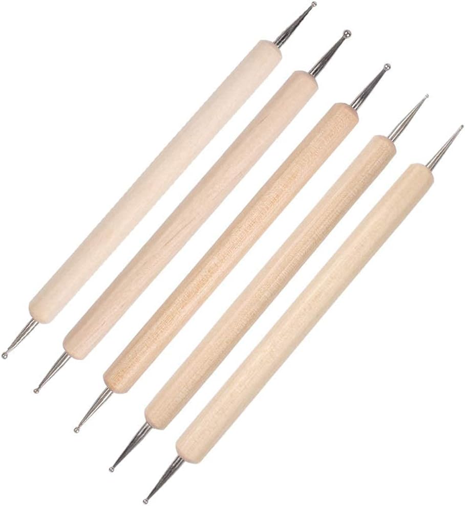 URBAN BOX 5 Pcs Embossing Stylus Set with Different Size Wooden Ball Embossing Stylus Double End Tracing Dotting Tool Stylus Pattern Tracing Stylus for Embossing Pattern Clay Sculpting,Nail Art