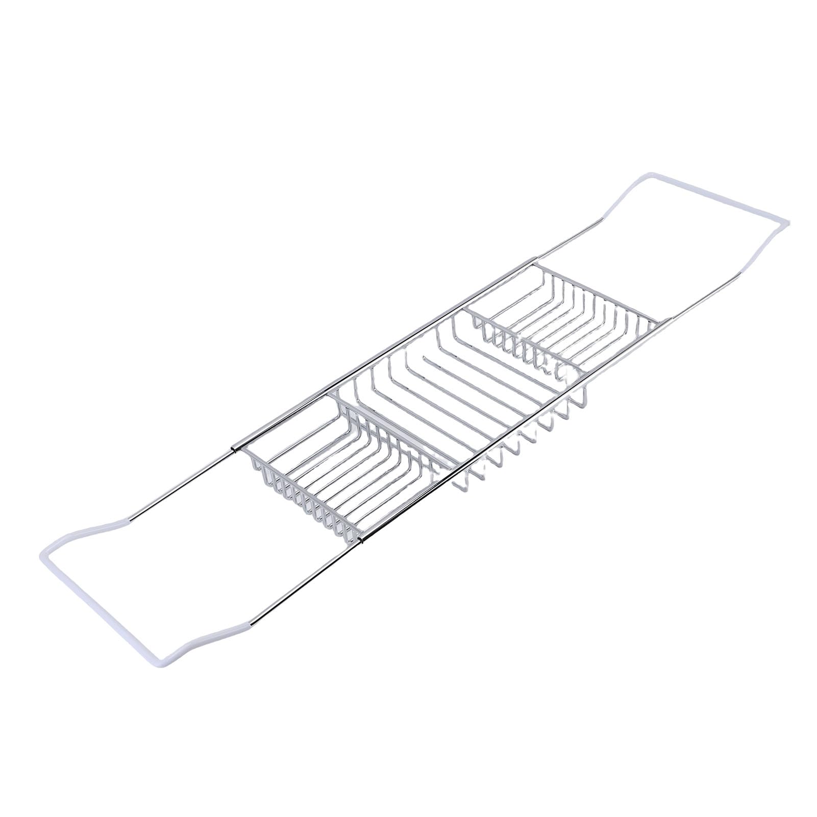 Bandeja de Bañera de Acero Inoxidable Expandible, Caddie de Bañera de Ducha con una Solución de Almacenamiento Eficiente para Elementos Esenciales del Baño, Elegante (Silver)