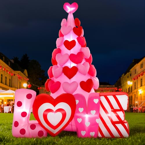 Spinosaurus 8FT Valentine Inflatables Outdoor Decorations Inflatable Heart Tree with Light Valentines Day Blow Up Love Decor for Outside Yard