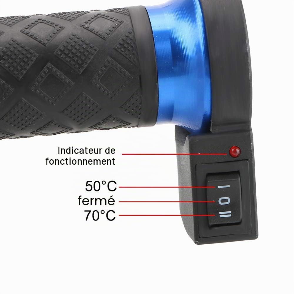 MASO Poignées de guidon chauffantes électriques, chauffage électrique en alliage d'aluminium 12V, température de 50-70℃ réglable, adaptées pour moto et VTT