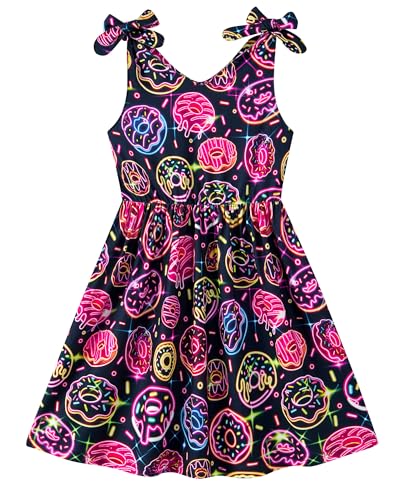Enlifety Girls Neon Dress Size 9 10 Sleeveless Donut Summer Dresses Tie Strap V Neck Sundress for Glow Party Casual School
