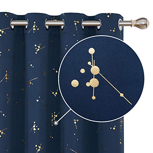 Deconovo Lot de 2 Rideau Occultant à Oeillets Rideau Anti Froid Rideau Thermique Isolant Rideau à Motif Rideaux Enfants pour Chambre 168x229cm Bleu Marine