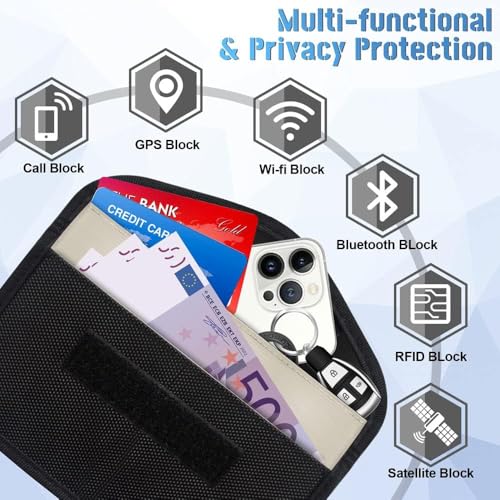 Faraday Tasche Handy, 2 Stück Signal Blocker Tasche Abschirmung Anti-Tracking RFID-Signalblockierung Faraday Bag für Handy Sichtschutz und Autoschlüssel Anti-hacking Hülle Blocker (Schwarz)