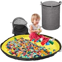 Exquilnova Aufbewahrungstasche für Spielzeug, Bausteine Aufbewahrung Tasche mit Spielmatte und Deckel Aufbewahrungsbox mit Spielteppich, Aufbewahrungskorb für Kinderzimmer, Kinder Geschenk (Grau)