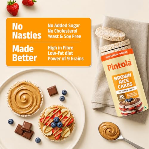 Image of Pintola Organic Brown Rice Cake Multigrain Salted (130g x 4) | Gluten-Free Snack | 9 Wholegrains | Low Fat | 30 Calories per Cake | Soy & Yeast Free | Healthy Snack for Weight Loss