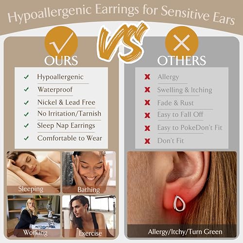 MILACOLATO 13 Pairs Silver Earrings Set for Women - 14K Gold Plated Cartilage Studs Huggie Hoop Earring Stacks for Multiple Piercing Hypoallergenic Surgical Stainless Steel Flat Back Earrings for Sensitive Ears4