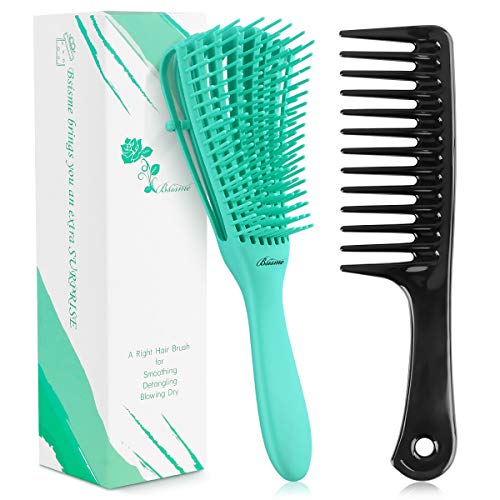 2 Pieces Detangle Hair Brush Comb for Curly Hair,ez Detangler Brush for Natural Black Afro Textured 3a to 4c Kinky Wavy Wet Dry Long Thick Hair,Easily Detangling Define Beautiful Shiny Curls(Green)