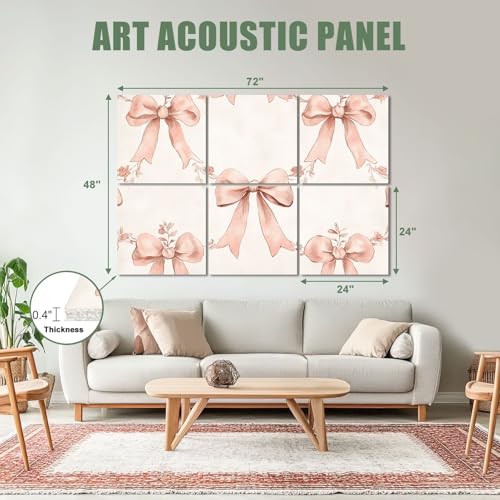 Paneles acústicos de arte 6 pack, absorción de sonido, color rosa pastel, medidas totales 72"x48", auto adhesivos para estudios y oficinas miniatura 2