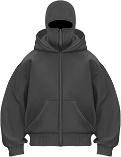 Chaos World Mens Balaclava Hoodie Double Hooded Zip Jacket Spring Hoodie For Men Windproof Streetwear