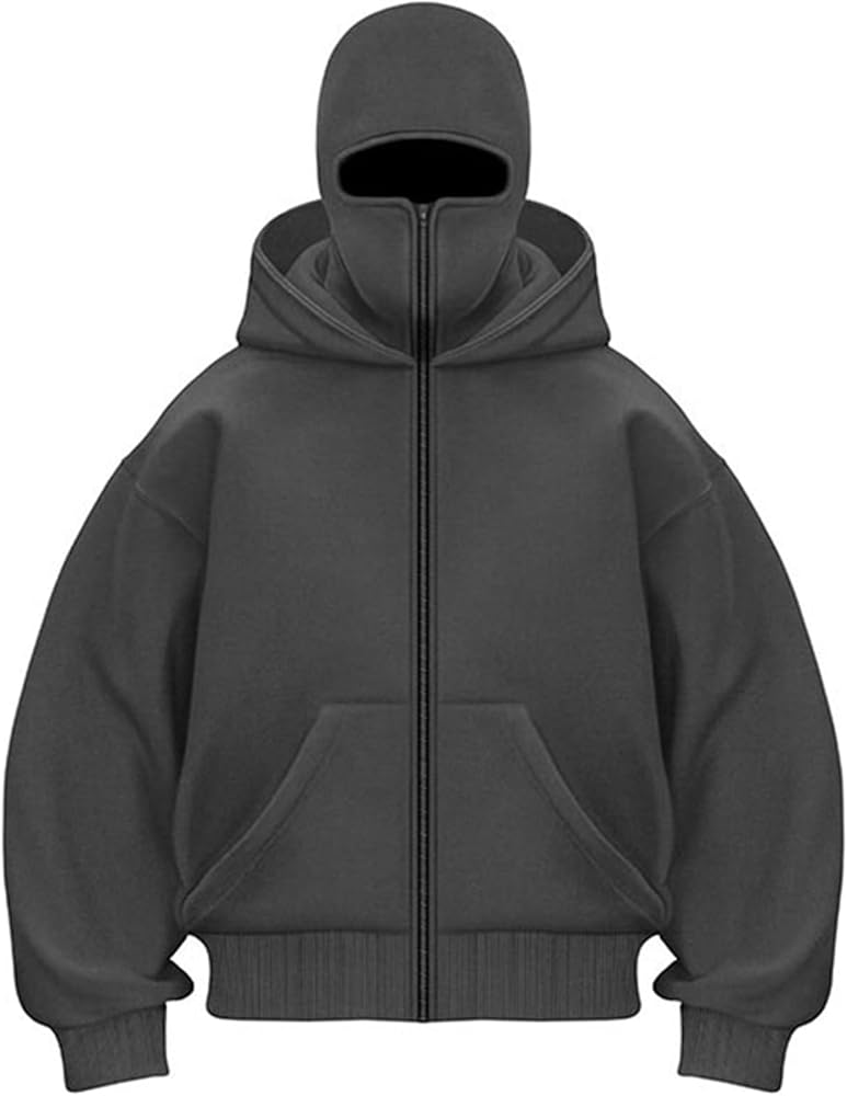 Chaos World Mens Balaclava Hoodie Double Hooded Zip Jacket Spring