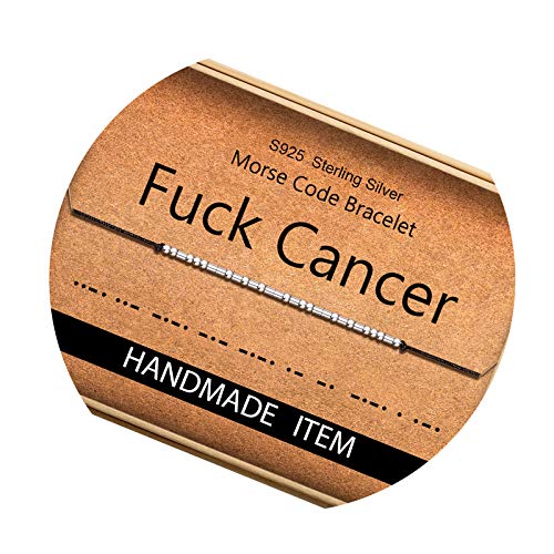 Fuck Cancer Morse Code Bracelet S925 Sterling Silver Beads on Silk Cord Inspirational Gift for Her