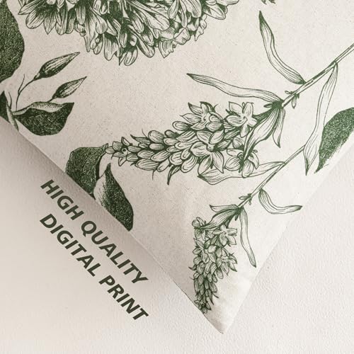Image of Foindtower Set of 2 Linen Floral Throw Pillow Covers Neutral Vintage Print Decorative Cozy Cushion Covers Farmhouse Boho Home Decor for Sofa Chair Couch Bedroom Living Room,22x22 Inch,Dark Green