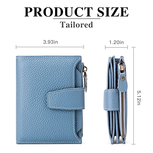 Image of GOIACII RFID Secure Wallet for Women Small Card Holder Leather Blue | Trifold Billfold, Vegan Leather, Compact Size, 4 ID Windows, 12 Card Slots, 1 Zipper Coin Pocket, Minimalist