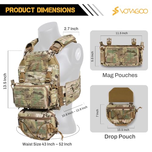 VOTAGOO Schnellverschluss 500D Trainingsweste für Herren mit Drop Tasche, Verstellbare Trainingsweste für Den Außenbereich (CP)