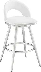 Armen Living Charlotte Swivel Counter Stool in Brushed Stainless Steel with White Faux Leather