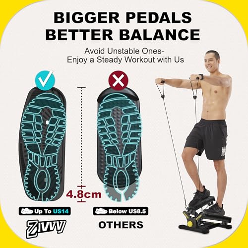 Image of ZIWWVY Stepper Machine with Resistance Bands, Mini Stepper with 300LBS Weight Capacity, Twist Stepper for Full Body Workout, Adjustable Step Height, Smooth and Quiet, Step Machine for Men Women