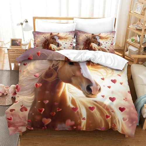 Cheval Mignon Parure Adolescents De Lit Adulte, Housse De Couette,Parure De Lit + Taies D'Oreillers,100% Microfibre,Housse De Couette Imprimée en 3D...