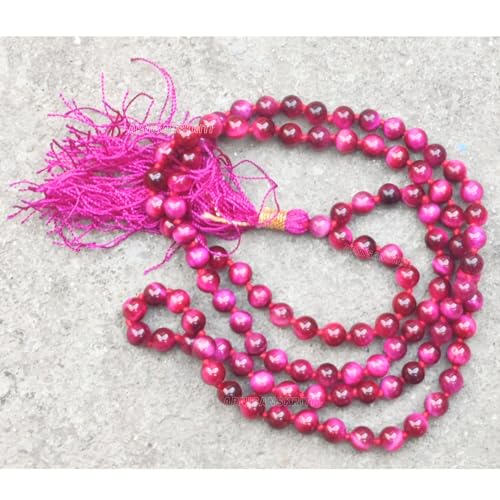 Image of Apnisanskriti Premium Pink Tiger Eye Stone Mala for Men and Women (6mm, AAA Quality, Lab Certified, 108+1) - Natural Stone Beads Mala - Pack of 1