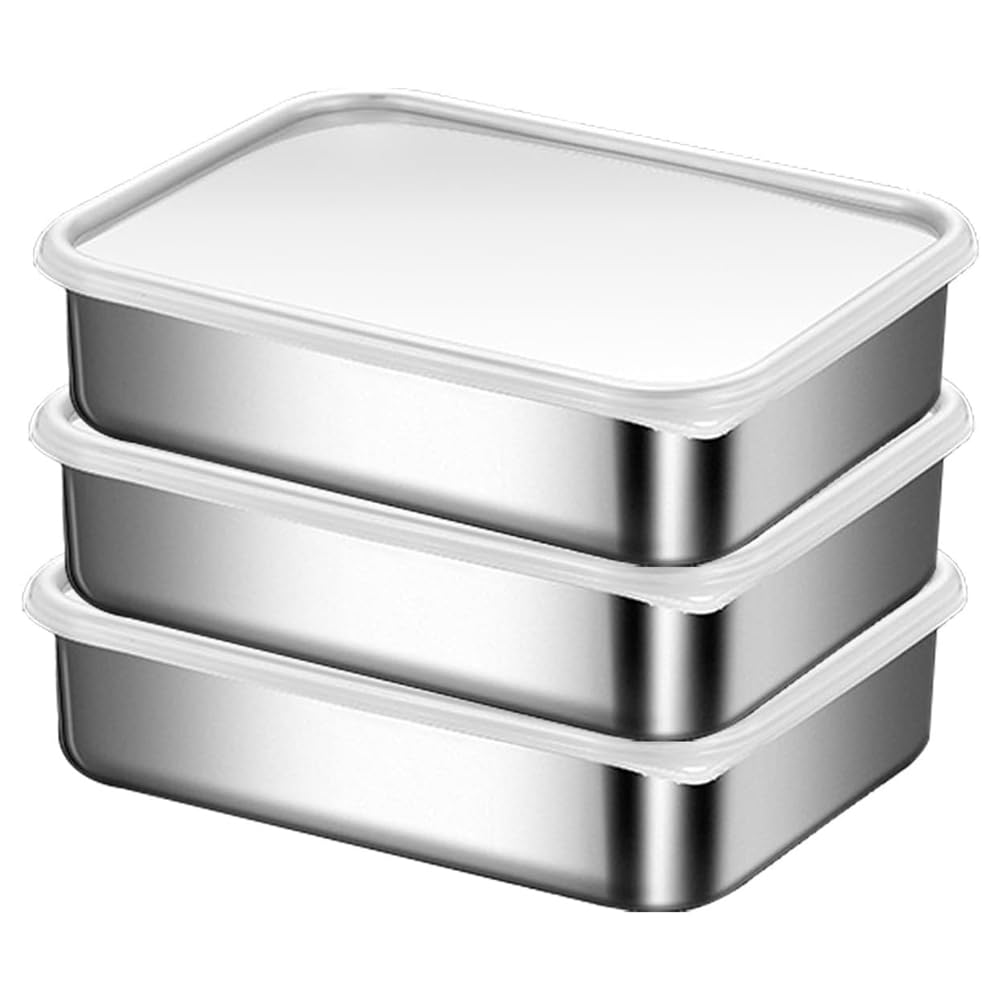 Fowecry Silver Stainless Steel Containers Leak Proof Pe Lid Container Dishwasher Safe For Food Storage
