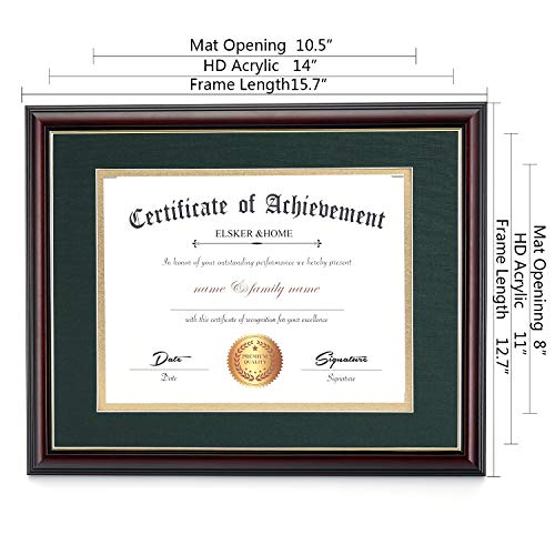 Image of ELSKER&HOME 8.5x11 Diploma Frame with Green Mat,Real Wood Cherry