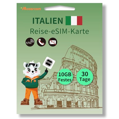 Italien eSIM-Karte – Prepaid-Datentarife | 10 GB Festnetzdaten, 30 Tage | Highspeed 4G LTE | Ideal für Reisende