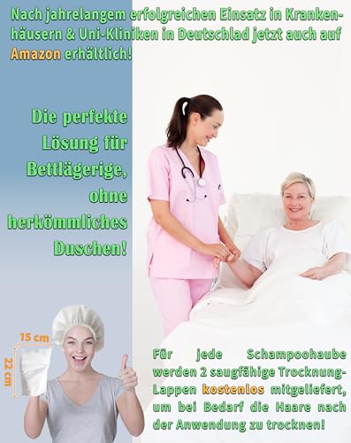 ZVG® 4x Einweg Shampoo Hauben - Shampoohaube - Wasserlose Haarwäsche - Medizinische Qualität - Dermatest zertifiziert und Hautverträglich - Inklusive Trocknungslappen (4 Stk.)