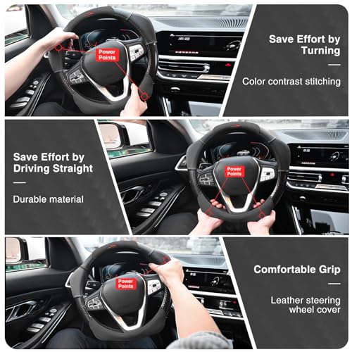 Ozicali Black Carbon Fiber Leather Steering Wheel Cover,Universal for 14.5-15 inch Steering Wheel,Anti-Slip,Sport Steering Wheel Cover - Image 4