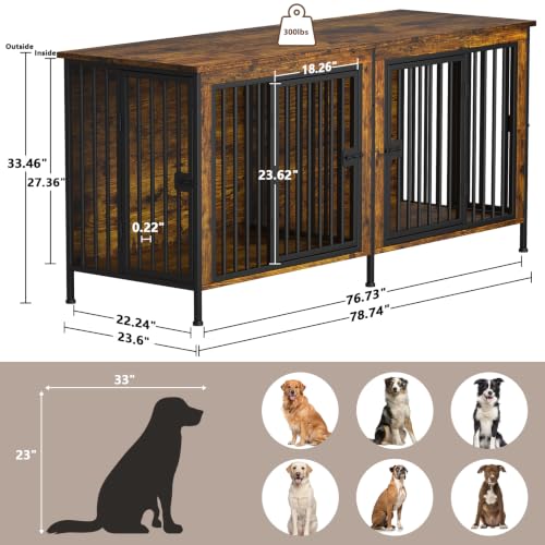 EasyCom 78.74" Dog Crate Furniture for 1 or 2 Dogs, 35-60 Pounds, Brown | Heavy Duty Single/Double Dog Crates, For Small/Medium/Large Dogs, Large Size, Indoor as TV Stand - Image 5