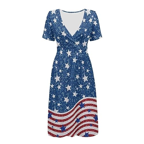 Image of Women's Summer Formal Dresses Short Sleeve Wrap V Neck Dresses Bridesmaid Wedding Guest Dress with Pockets