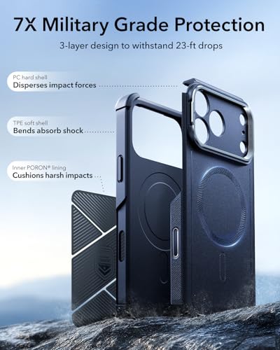 Image of ESR for iPhone 17 Pro Max Phone Case with Stand, 23ft Military-Grade Drop Protection with Camera Control, Shock-Absorbing Rugged Cover, Compatible with MagSafe Accessories, Cyber Series, Blue